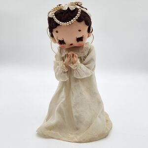 Vintage Christmas decoration Tulle ANGEL 11.5" tall Brown Yarn hair Commodore